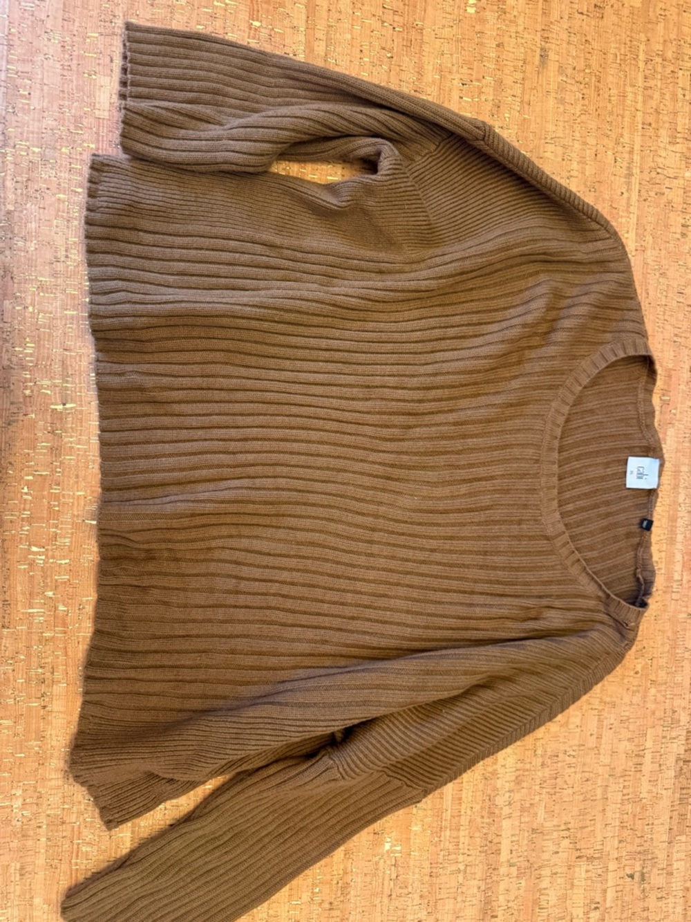 CAbi Ribbed Crewneck Sweater in Chestnut Brown